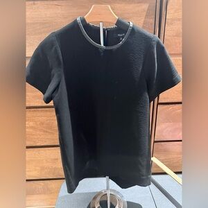 Madewell black short-sleeve top/blouse with leather trim around the collar